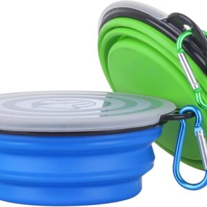 Collapsible Dog Bowl,2 Pack Portable and Foldable Pet Travel Bowls Collapsable Dog Water Feeding Bowls Dish for Dogs Cats and Small Animals,with Lids (Small, Blue+Green)