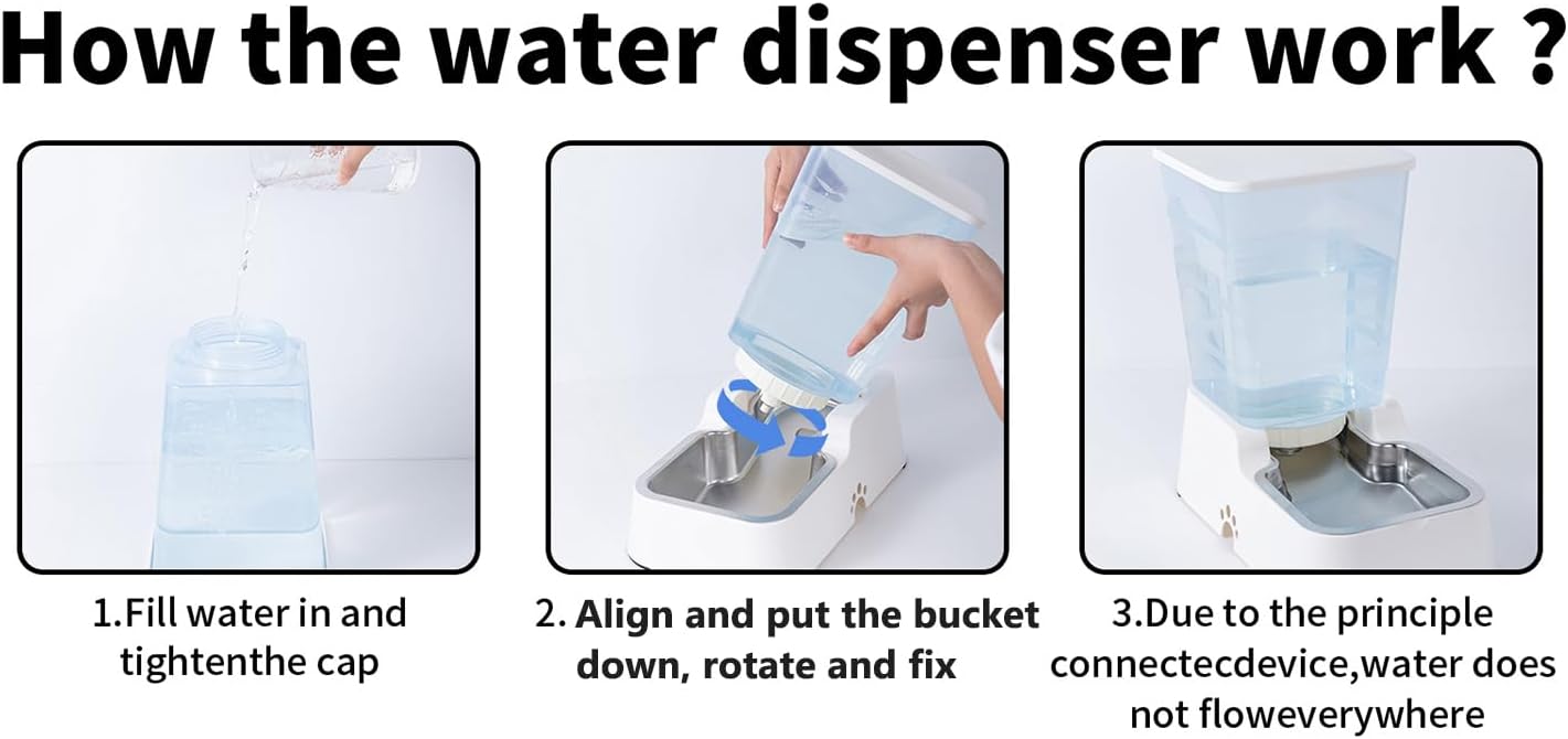 Meikuler Automatic Dog Cat Water Dispenser Large Capacity 5Lfor Cats and Medium and Large-Sized Dogs with Stainless Steel Bowl (White, 5L) - Image 5