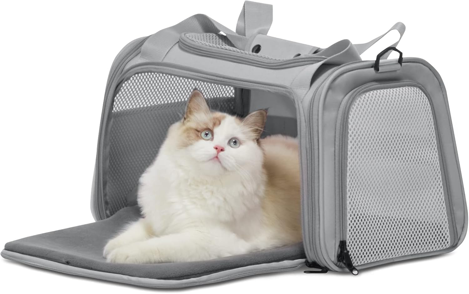 PETSFIT Cat Carrier Airline Approved, Soft Carrier for Small and Medium Cats Under 12 Lbs, Soft Cat Travel Bag, Kitten Carrier with Extendable Mat, Grey - Image 9