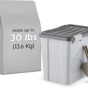 IRIS USA Stackable Dog Food Storage Container with 2 Cup Scoop, 4 Secure Latches, Fits up to 30 lbs, Pet Dry Food Bin, Gasket Seal Lid, BPA Free, Stackable, Easy Measure, Gray/Dark Gray
