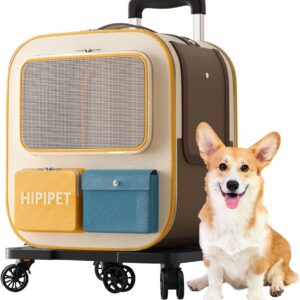 Pet Backpack with Wheels, Comfort Cat Backpack Removable Rolling Wheels, Pet Rolling Carrier, Dog Backpack Great for Travel/Hiking/Outdoor Use(Blue)