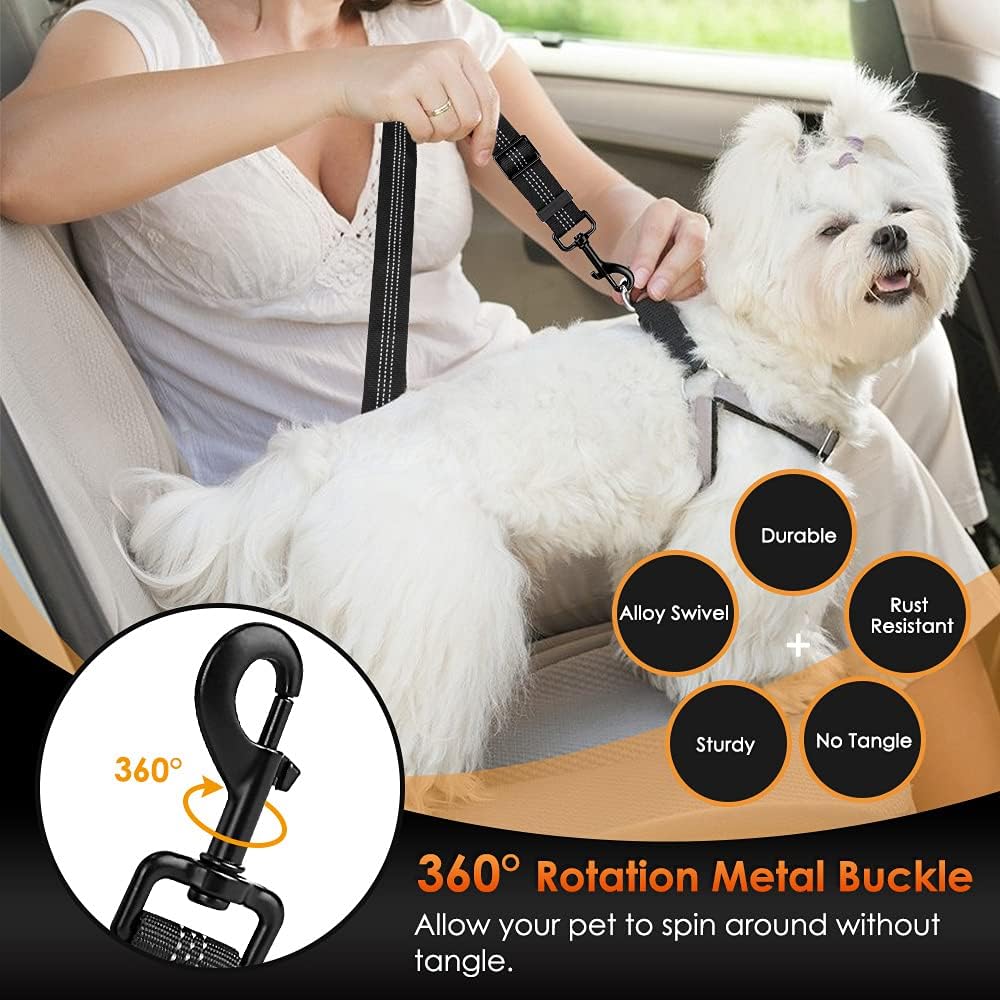 SlowTon Dog Seat Belt, Adjustable Dog Safety Belt Leash, 2 in 1 Latch Bar Attachment Dog Car Seatbelt with Elastic Nylon Bungee Buffer, Reflective Nylon Belt Tether Connect to Dog Harness (Black) - Image 3