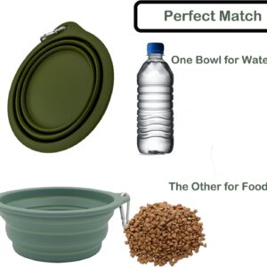 2 Pack Collapsible Dog Travel Bowls (21oz/600ml), 100% Food Grade Silicone Integrated Molding, No Plastic Rim, Portable Pet Feeding Watering Dishes for Outdoors with Clasp, BPA Free