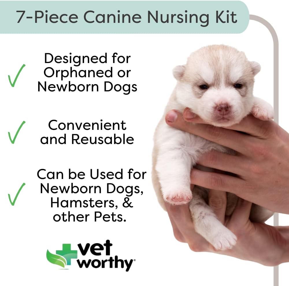Vet Worthy 7-Piece Canine Nursing Kit - Dog Nursing Set for Orphaned and Newborn Puppies - Pet Feeding Support Kit with Feeding Bottle, Milk Bottle Brush, and 5 Nipples - Image 2