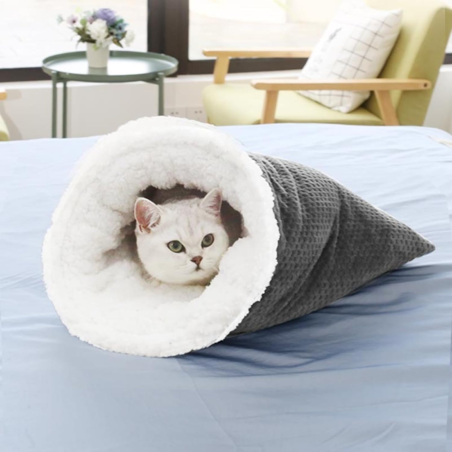 Cat Winter Sleeping Bag, Bed Cave, Soft Plush Large Sack Self Warm Bed, Pet Mat Warming Pad for Indoor Cats and Small Dogs - 19.6 * 18.5 Inch (Gray) - Image 4