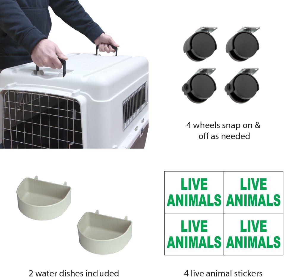 SportPet Designs Plastic Kennels Rolling Plastic Wire Door Travel Dog Crate- Large Kennel, Gray - Image 4