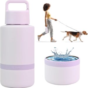 Insulated Dog Water Bottle with Travel Bowl, Dog Lover Gift, Portable Water Bottle Dispenser, Accessories for Car, Hiking, Camping, Outdoor, Leak-Proof, Detachable (Pale Mauve)
