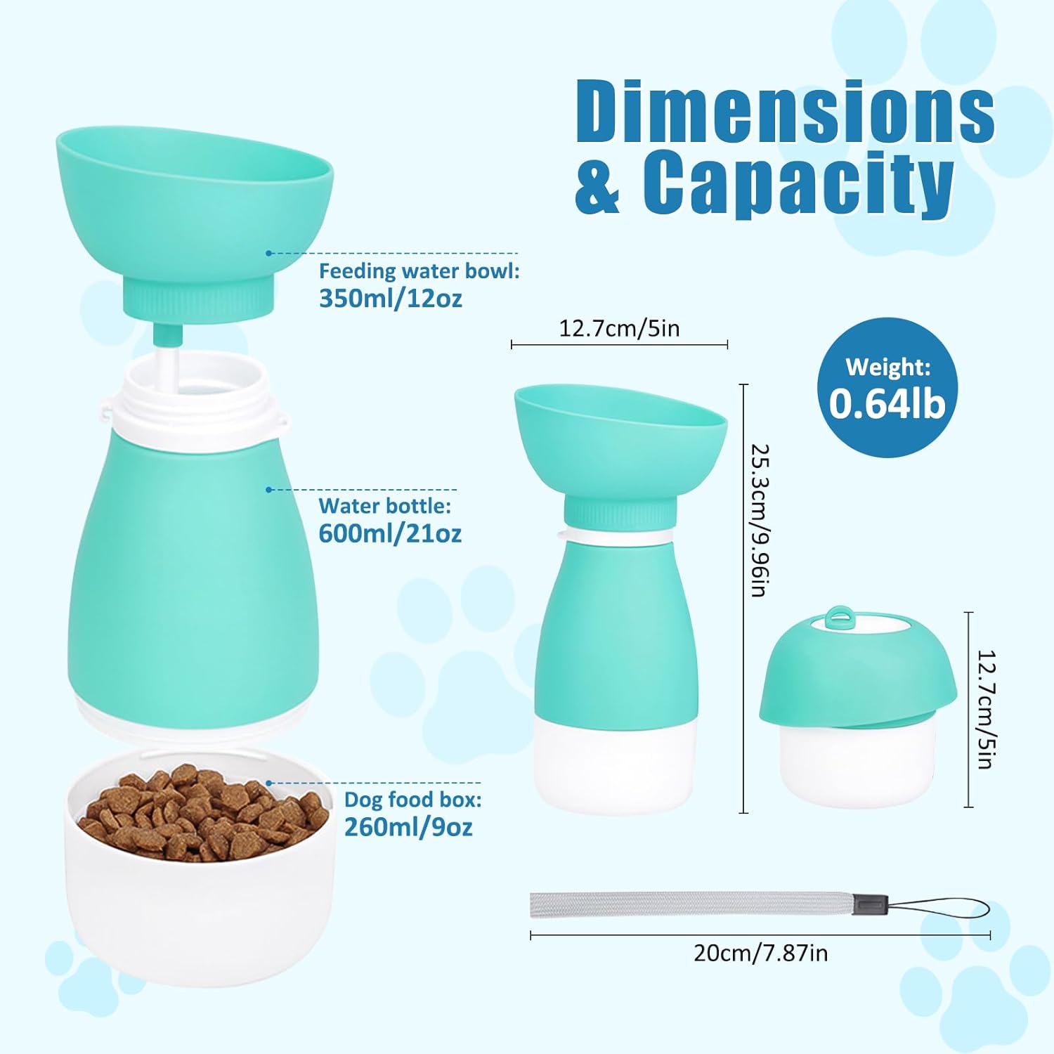 Esoes Portable Dog Water Bottle,3 in 1 Collapsible Silicone Leakproof Cat Dogs Water Bottle Bowl 20oz Pet Travel Squeeze Bottles with 9oz Food Container Detachable Folding Bowl for Outdoor Walks Hikes - Image 5