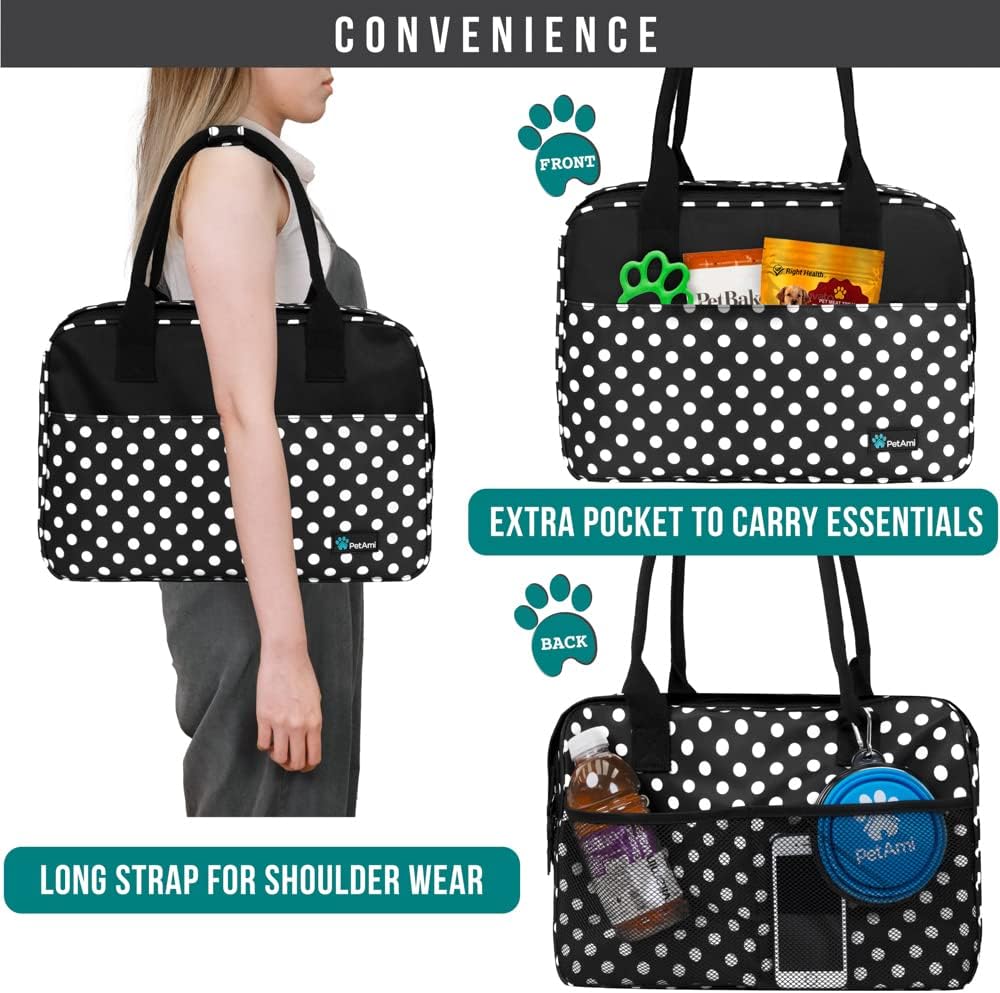 PetAmi Dog Purse Carrier for Small Dogs, Airline Approved Soft Sided Pet Carrier with Pockets, Ventilated Dog Carrying Bag for Puppy Cat, Dog Travel Supplies Bag, Sherpa Bed, Max 12 lbs, Polka Dot - Image 6