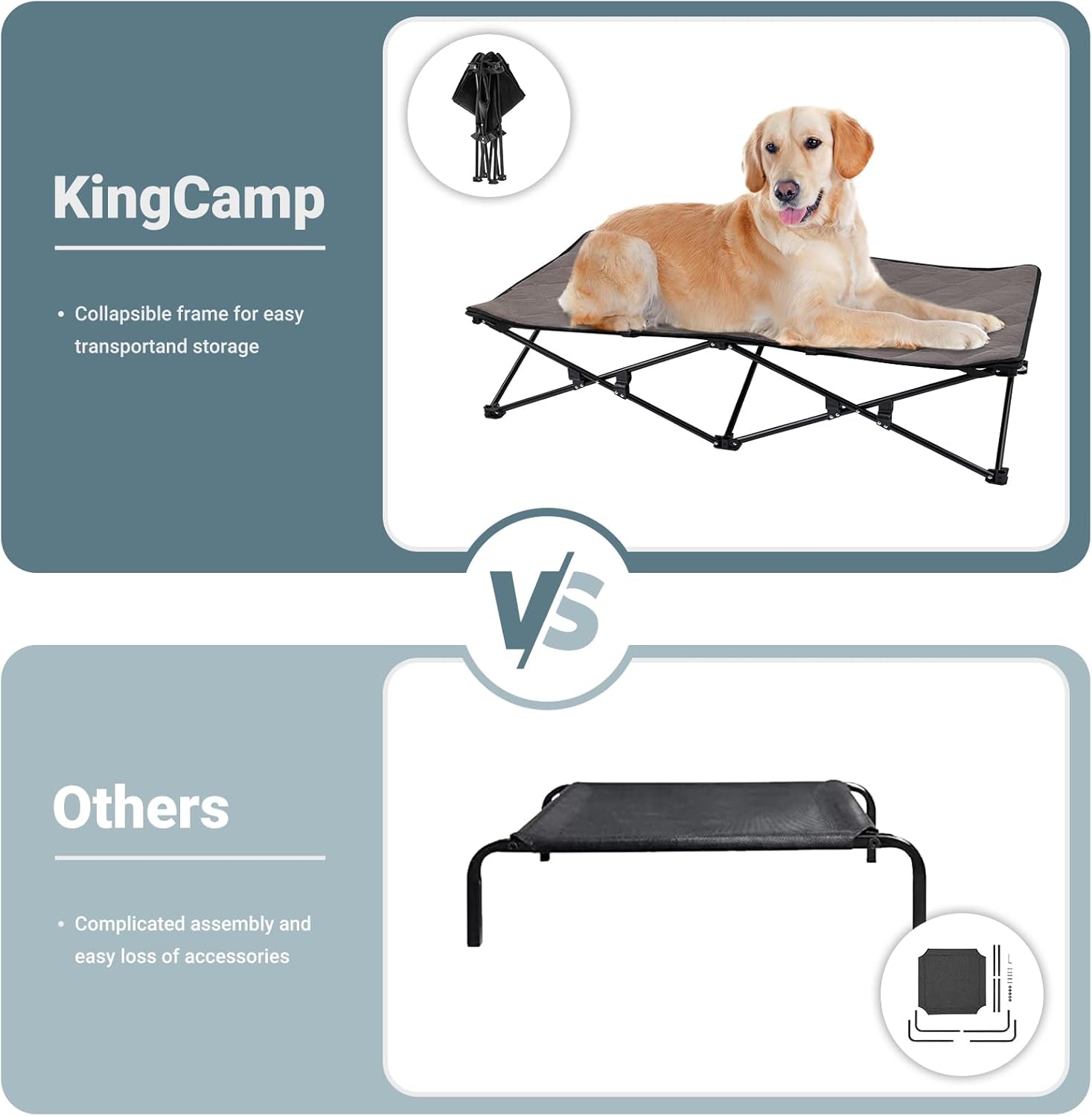 KingCamp Elevated Dog Bed - Portable, Folding Dog Cot for Outdoor Travel with Washable Mesh, Supports Small to Large Pets Up to 110lbs, Includes Carry Bag - Black - Image 3