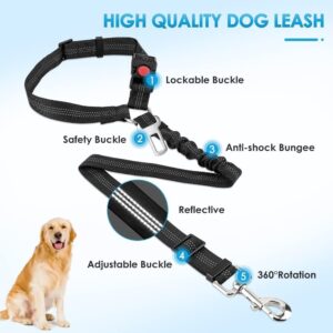 Adjustable 3-in-1 Pets Car Seat Belt with Elastic Bungee Buffer, Retractable Dog Car Harness, Durable Heavy Duty Car Leash Safety Restraint for Dogs Durable, Vehicle Harnesss