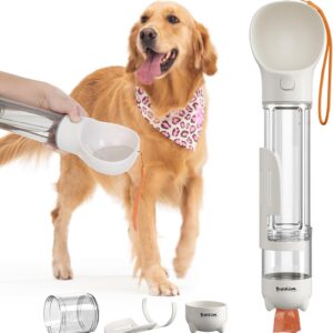 Dog Travel Water Bottle and Food Dispenser- Portable Travel Dispenser with Leak-Proof Bowl with Poop Bag- Outdoor Pet Water Bottle for Walking, Hiking, and Traveling - Length: 12.6"