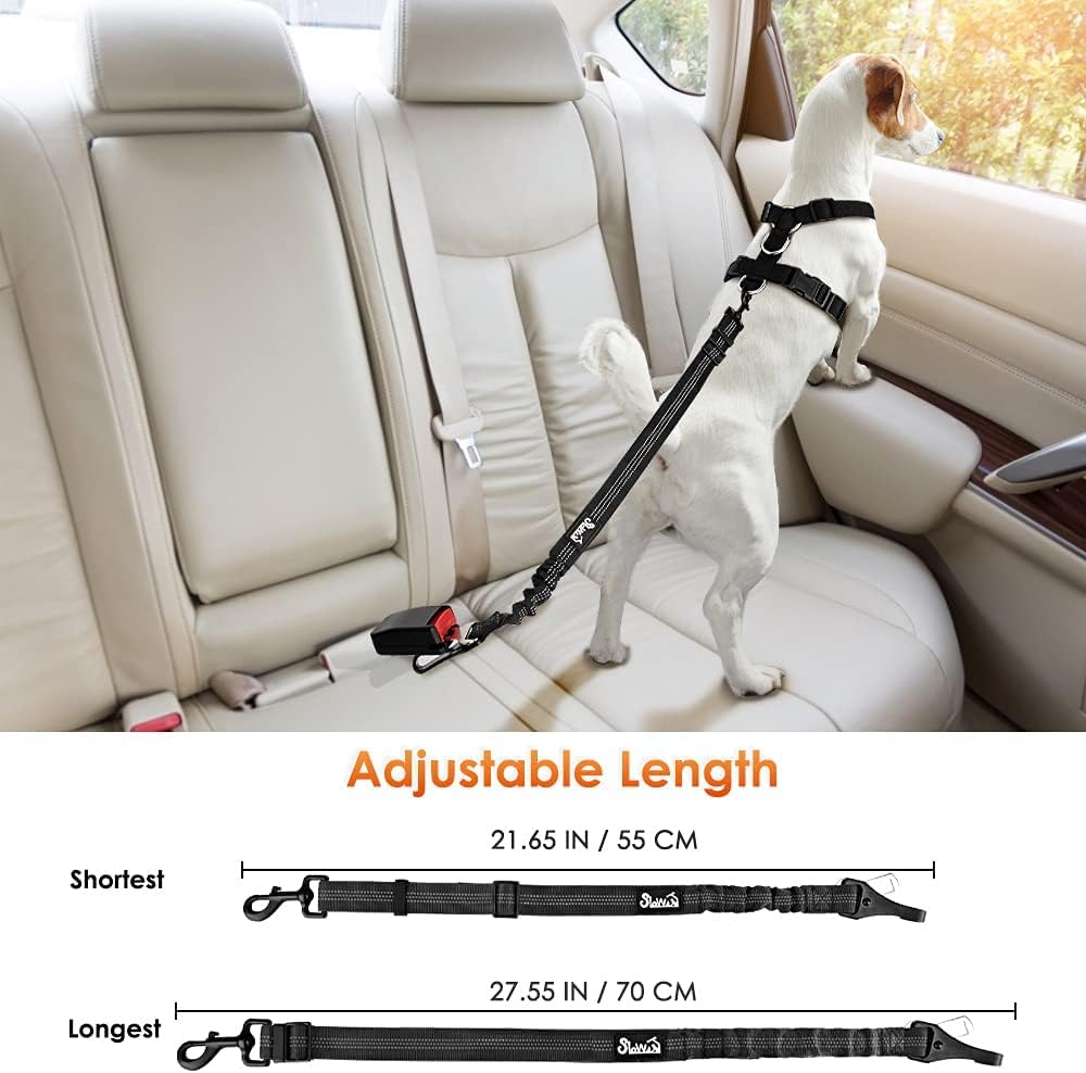 SlowTon Dog Seat Belt, Adjustable Dog Safety Belt Leash, 2 in 1 Latch Bar Attachment Dog Car Seatbelt with Elastic Nylon Bungee Buffer, Reflective Nylon Belt Tether Connect to Dog Harness (Black) - Image 5