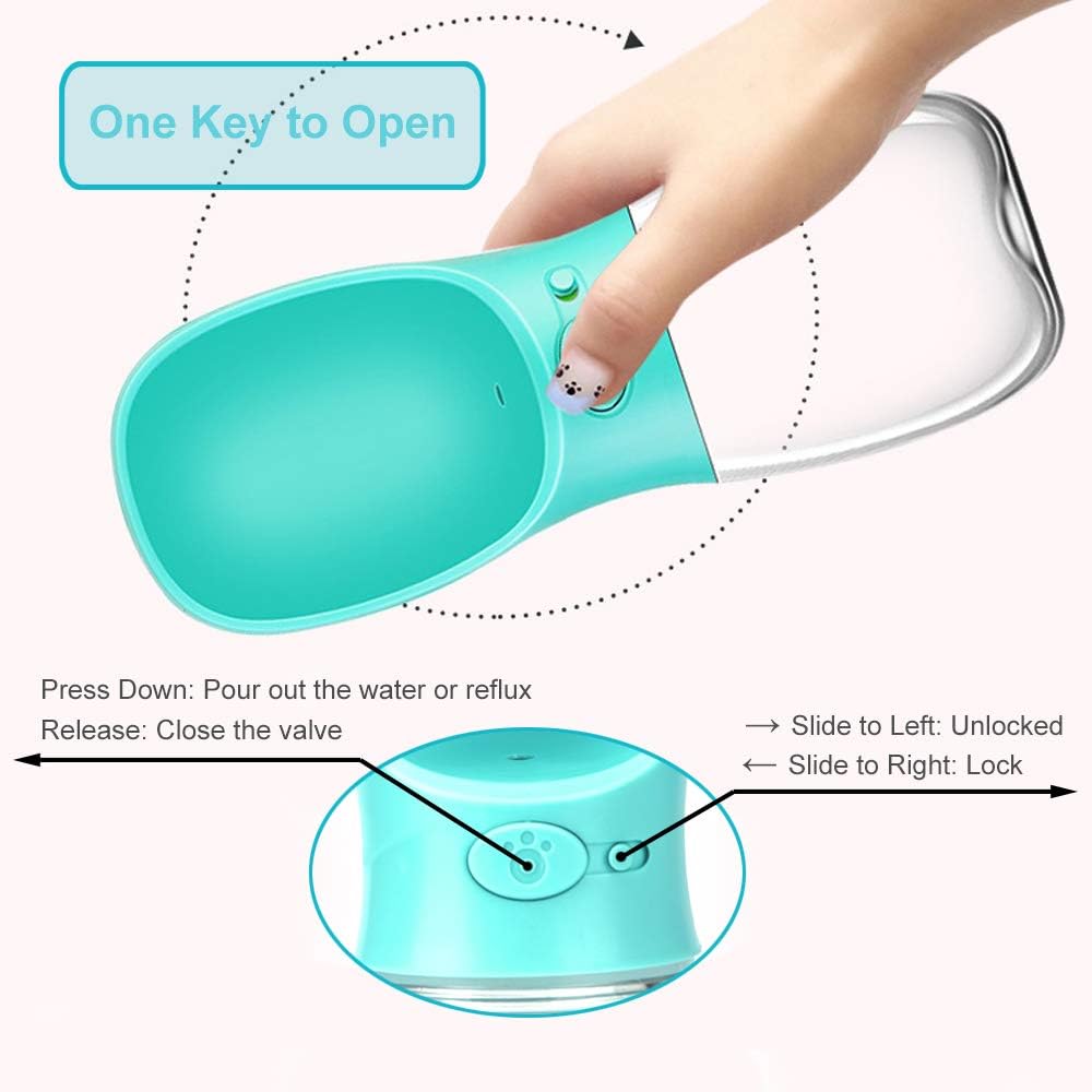 350 ml / 11.9 oz Portable Dog Water Bottle, Water Bottle with Drinking Feeder for Dogs, Water Dispenser for Dogs in Walking, Hiking & Traveling (Pink) - Image 3