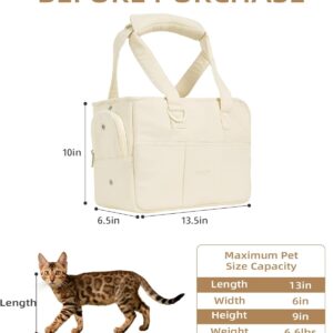 Dog Purse Carrier for Small Dogs Rabbit cat with Large Pockets, Cotton Bag, Dog Carrier Soft Sided, Collapsible Travel Puppy Carrier (Beige, 13.6″ L x 6.5″ W x 10″ H)