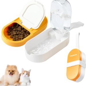 2-in-1 Dog Bowl & Water Bottle, Large Food Container for Dog Treats, Steak, Sticks, Bars - Portable Pet Dispenser for Hiking, Travel (Yellow)