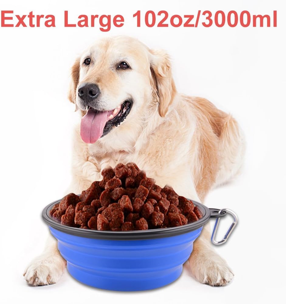 Extra Large Collapsible Dog Bowl, 3L XL Travel Dog Bowl, Foldable Travel Water Dish, 102oz X-Large Portable Collapsable Traveling Bowls with Carabiner for Dogs Walking, Hiking (Blue) - Image 2