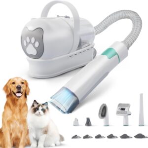 Dog Grooming Kit, Pet Grooming Vacuum with Pet Clipper Nail Grinder, Dog Hair Vacuum with 6 Pet Grooming Tools for Dogs Cats Shedding Grooming