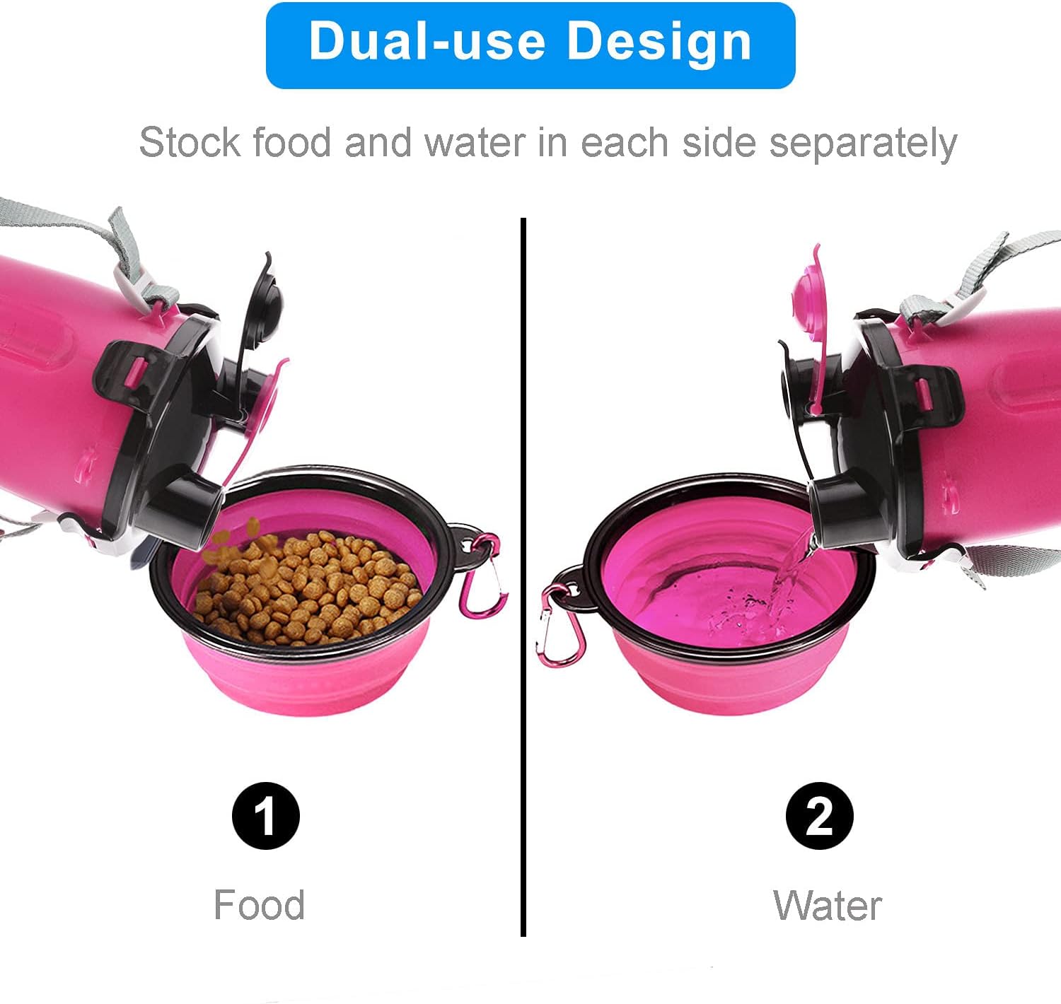 Guardians Dog Travel Water Bottle Collapsible Bowls, 2 in 1 Pet Food Container with Collapse Bowls, Outdoor Portable Water Bowls for Walking, Traveling, Camping and Hiking (Pink) - Image 3