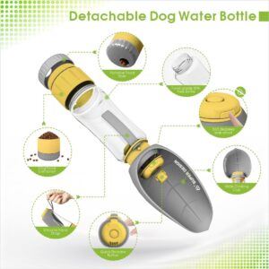 SUPERDESIGN Grey Dog Water Bottle Portable with Food Container, Dog Travel Water Bottle Easy-to-Use, Leak-Proof Design Pet Water Bottle Ideal for Travel,Hiking and Dog Walking Accessories