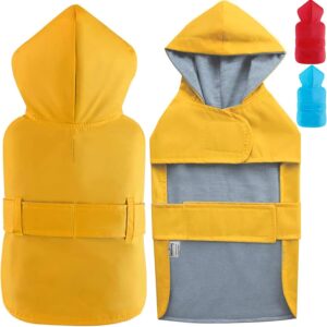 LeerKing Dog Raincoat Hooded Leash Hole 10 Sizes, Waterproof Double Layer Dog rain Coat Jacket with Lining for Small Medium and Large Dog,Yellow,XXS