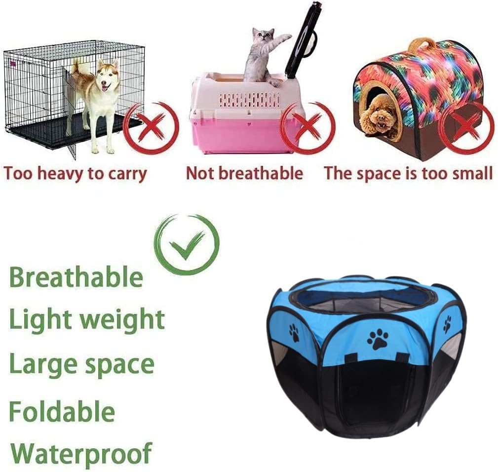 Portable Pet Playpen,Foldable Dog Playpen for Dogs and Cats,Rabbits,Pet Exercise Pet Tents Indoor Outdoor Use (S(28.7" x 28.7" x 16"), Blue) - Image 4