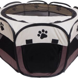 Portable Pet Playpen,Foldable Dog Playpen for Dogs and Cats,Rabbits,Pet Exercise Pet Tents Indoor Outdoor Use (S(28.7" x 28.7" x 16"), Brown)