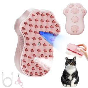 Cat Steam Brush,4 in 1 Spray Cat Brush, Pets Grooming Brush for Shedding, Portable Pet Hair Removal Tool For Cats and Dogs, Pets Steamy Brush,Pink