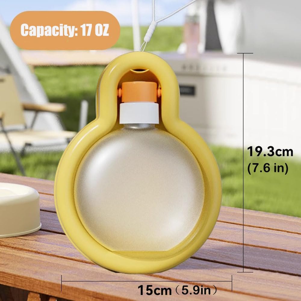 17OZ Portable Foldable Pet Dog Walking Water Bottle, Pet Travel Water Dispenser for Outdoor Walking, Hiking, and Travel Gravity Water Kitten Drinker(Yellow) - Image 2
