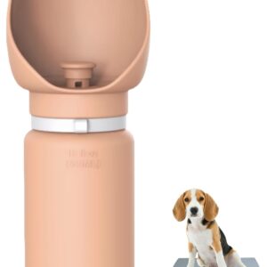 Portable Dog Water Bottle for Walking, 500ml Leakproof Travel Pet Dispenser with Wide Bowl, BPA-Free, Coral Peach