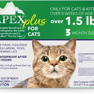 Apex Plus Flea Treatment for Cats, 1.5+ lbs | 3-Month Supply | Cat Flea and Tick Treatment Drops | 24-Hour Activation, Waterproof, 30-Day Protection