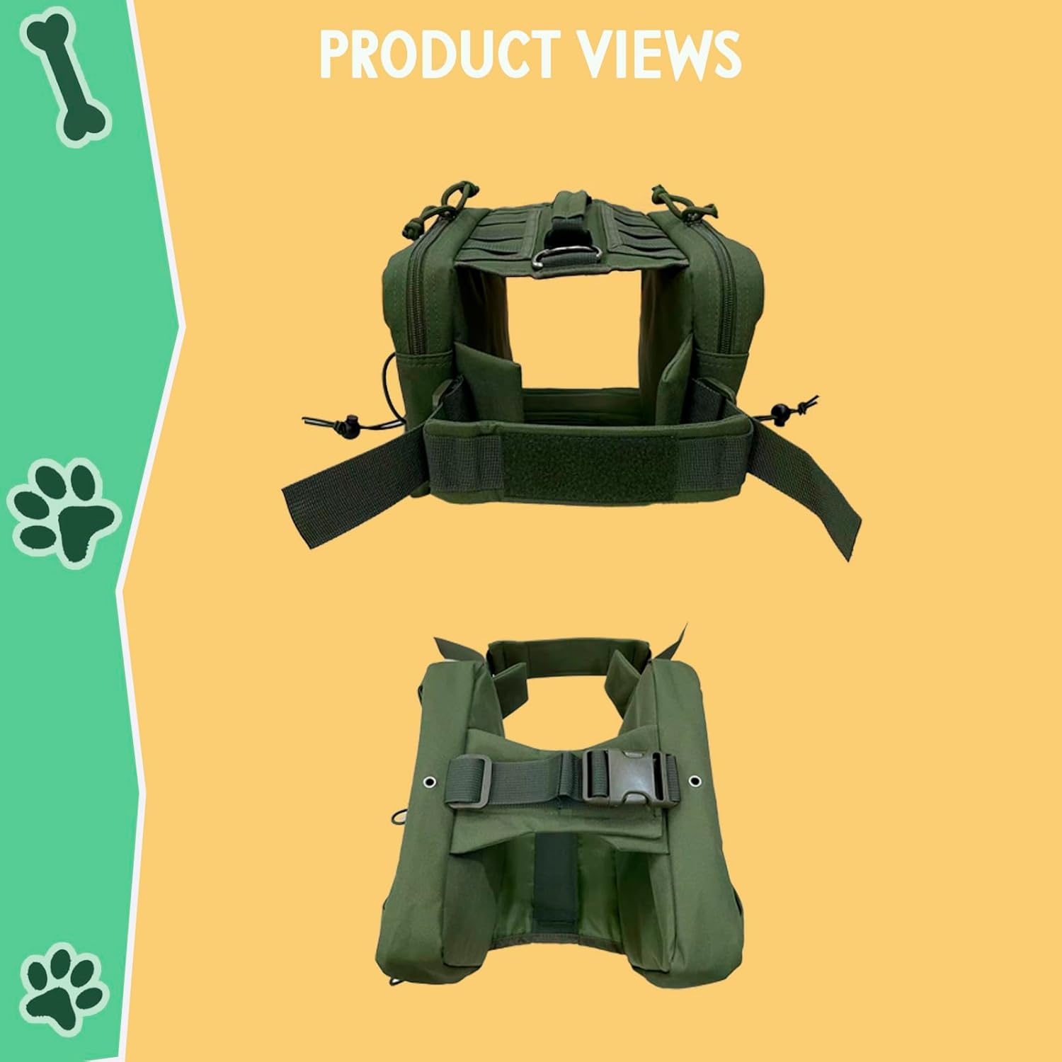 Dog Backpack for Hiking - Camping - Waterproof Medium & Large Dogs, Saddle Bags for Dogs, Tactical Dog Backpack Harness with 2 Side Pockets (Army Green, Medium) - Image 5