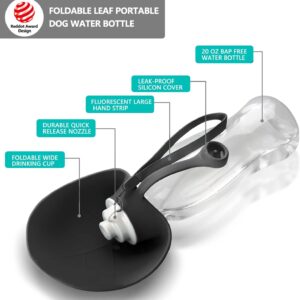 Dog Water Bottle, Portable Pet Water Dispenser Feeder Leak Proof with Drinking Cup Dish Bowl for Outdoor Walking, Hiking, Travel, 20OZ Water Bottle Fit for Small to Large Dogs and Cats Black