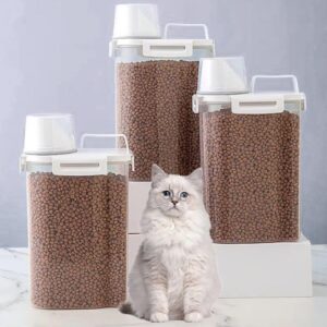 Plastic Cat Dog Food Storage Container, Airtight Rice Bin with Pour Spout and Measuring Cup, Portable Travel Pet Food Dispenser for Small Animals, Bird Seed, Dry Food, Flour