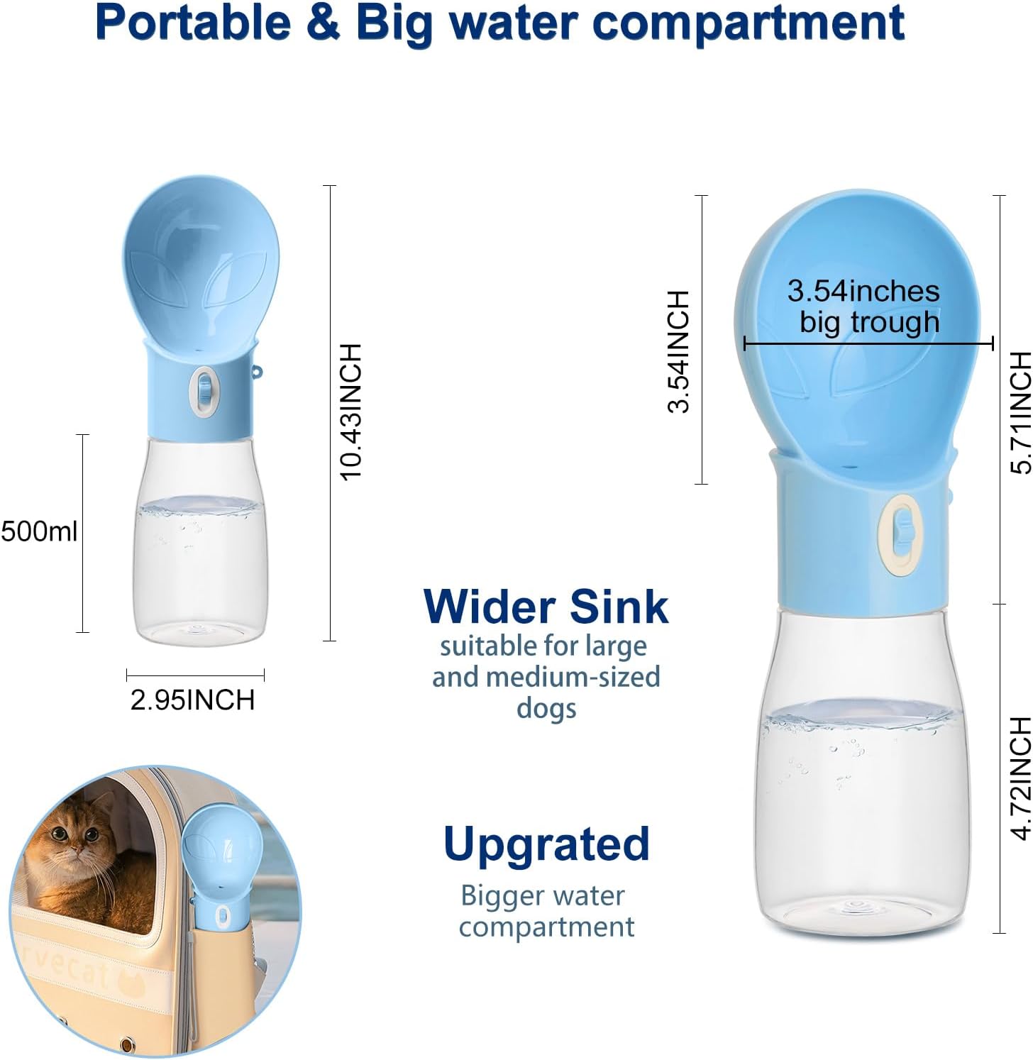 Dog Water Bottle, Widen Sink Portable Dogs Water Dispenser 17oz, Leak Proof, Outdoor Drink Bottles Cat, Puppy, Pet, Essential Items for Travel, Walking, Hiking, Dog Accessorie (Blue, 17oz) - Image 2