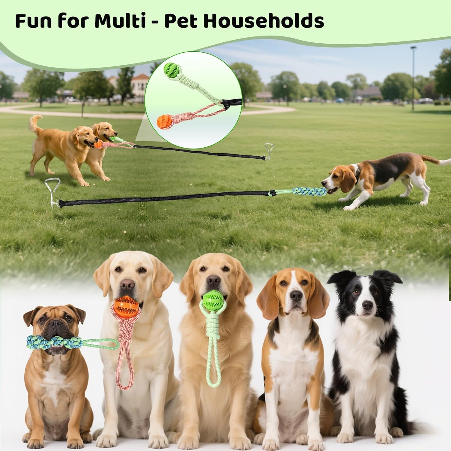 Bungee Tether Tug Outdoor Dog Toy for Dogs, Dog Tug of War Toy with Stake, 2 Puzzle Balls, Cotton Stick Toys, Outdoor Interactive Dog Toys for Lawns &Trees, Tug of War Dog Toy for Multi-Pet Households - Image 5