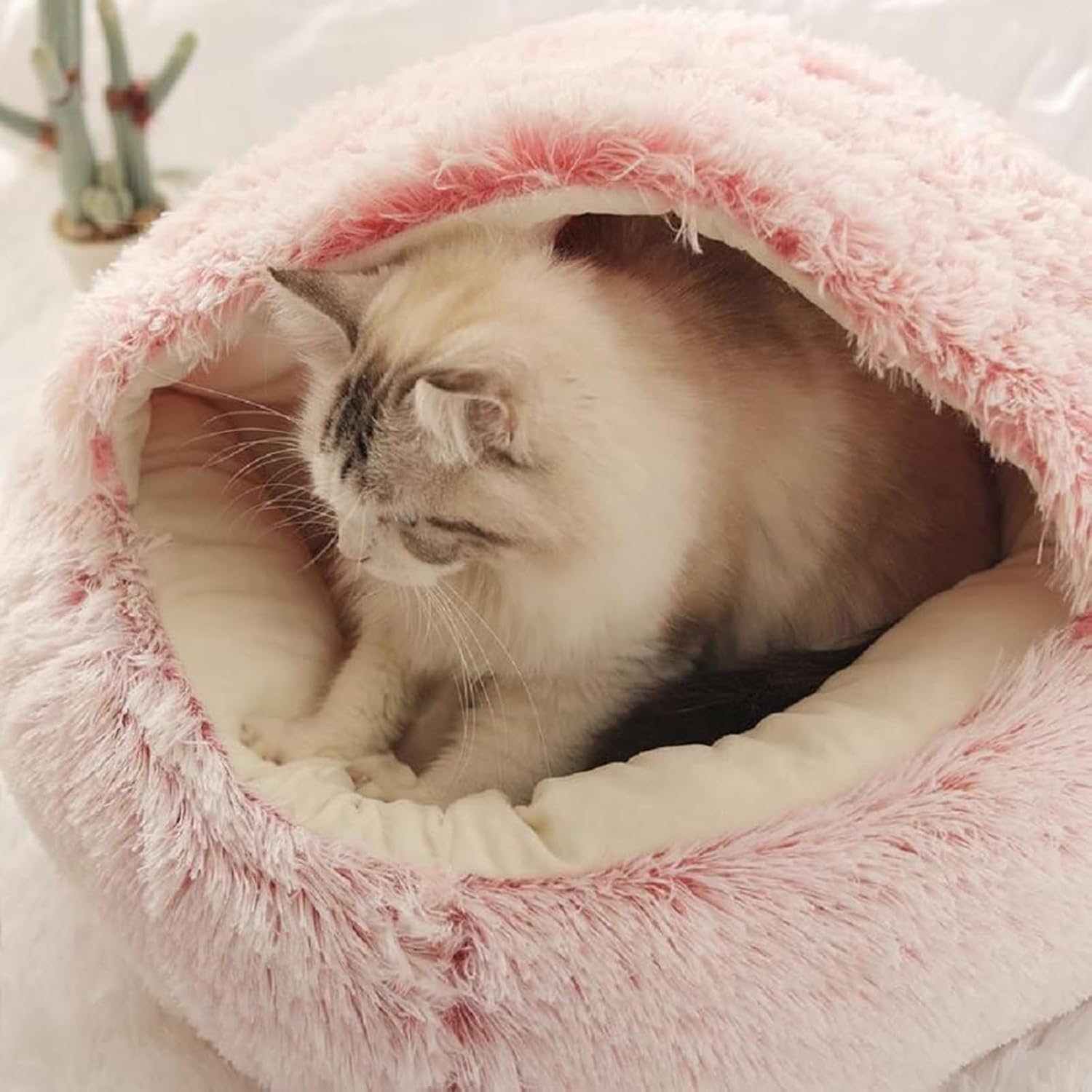 Calming Dog Bed Covered Donut Cat Cave Bed for Indoor Cats Dogs,Fluffy Plush Puppy Cushion Pet Bed Kitten Small Dog Soft Warm Donut Cave Bed Sleeping Bag Sleeping Pillow,Pink,50cm/19.69" - Image 8