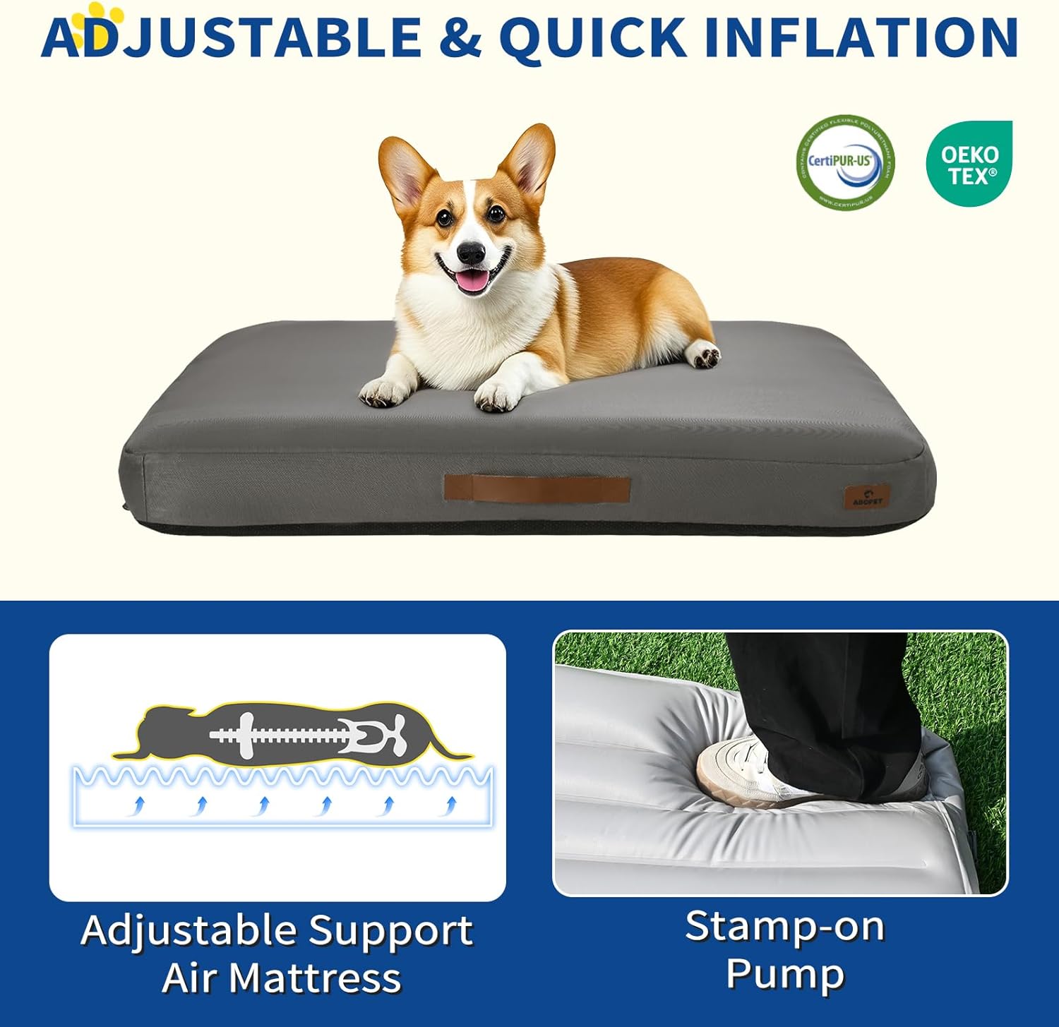 Outdoor Inflatable Dog Bed for Small Dogs, Outdoor Travel Dogs Met with Removeable Cover, Inflated Dog Bed Waterproof Summer Pet Mat with Anti-Slip Bottom, Rock Grey, 36x27 inch - Image 6