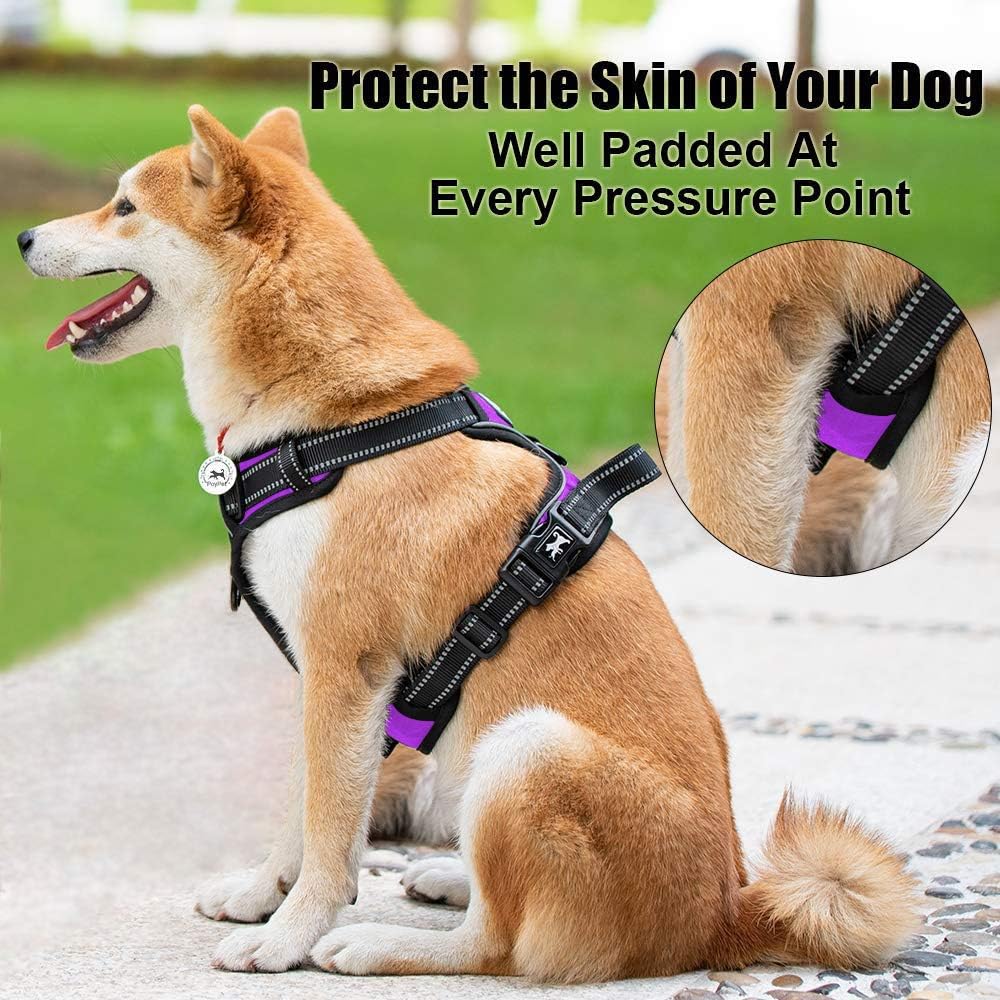 PoyPet No Pull Dog Harness, Reflective Comfortable Vest Harness with Front & Back 2 Leash Attachments and Easy Control Handle Adjustable Soft Padded Pet Vest for Small to Large Dogs (Purple,L) - Image 4