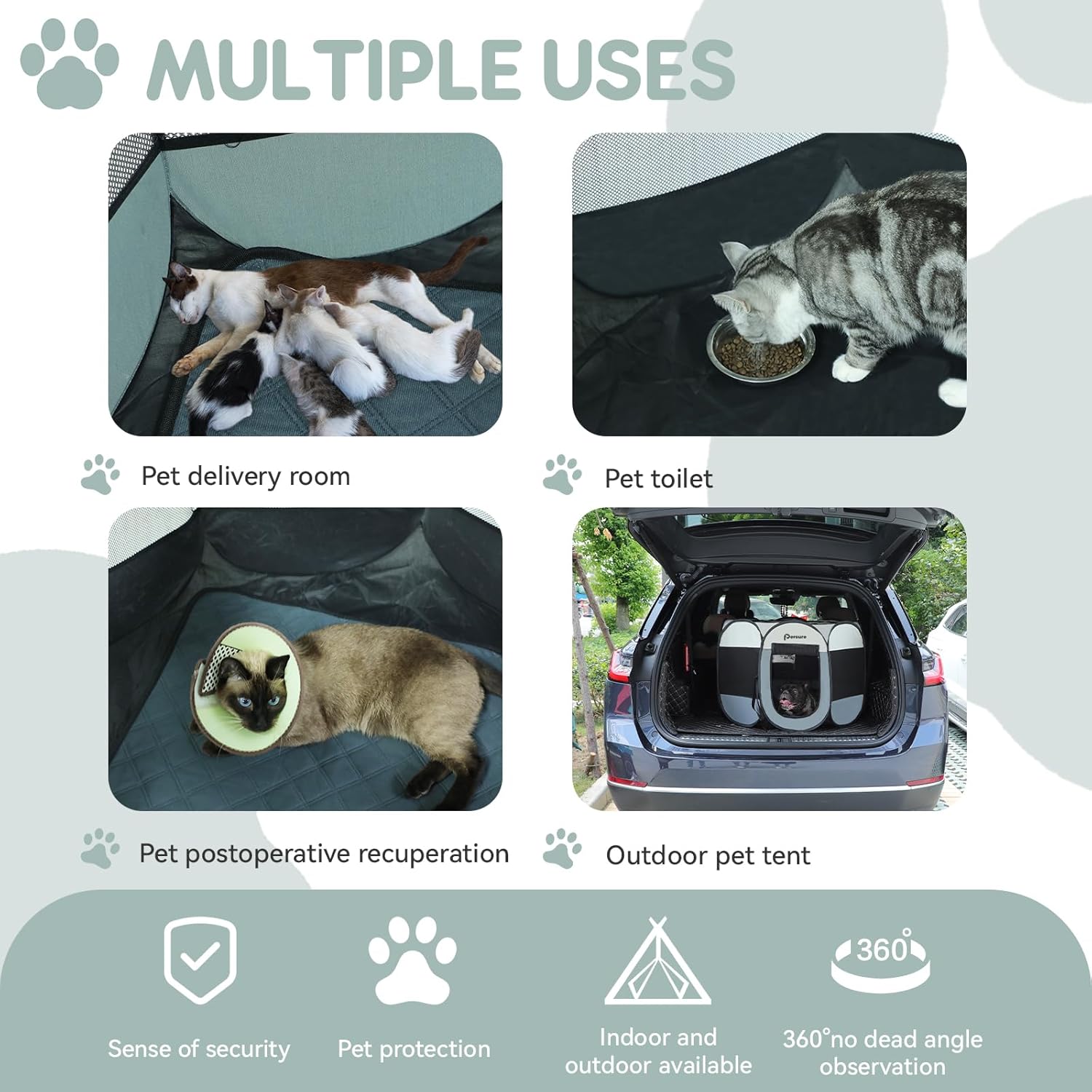 Dog Cat Playpen Indoor Outdoor for Puppy Pet Dogs Cat Travel and Recovery After Surgery, Dogs Enclosure Tent Crates Cage Indoor/Outdoor, Portable Pop Up Dog Kennel with Carrying Case (Grey, Small) - Image 2