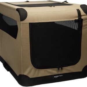 Amazon Basics 2-Door Portable Soft-Sided Folding Soft Dog Travel Crate Kennel, Medium (M 30″ x 21″ x 21″), Tan