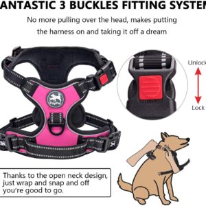 PoyPet No Pull Dog Harness, No Choke Front Lead Dog Reflective Harness, Adjustable Soft Padded Pet Vest with Easy Control Handle for Small to Large Dogs(Pink, Medium)