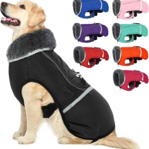 QBLEEV Warm Dog Coat Reflective Jacket, Waterproof Winter Coat Turtleneck Dog Clothes for Cold Weather, Thick Fleece Snowsuit Christmas Vest for Small to Large Dogs