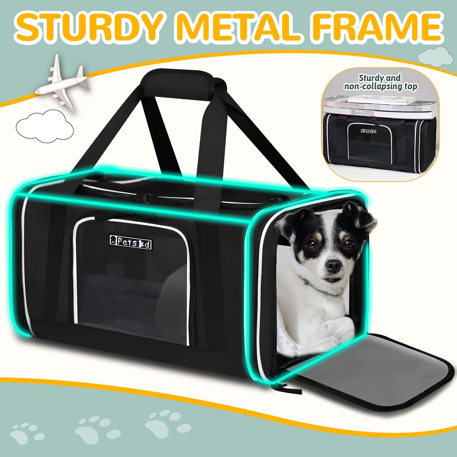 Petskd Length-Expandable Pet Carrier 18x13x9.5 Inches Southwest Allegiant Airline Approved, Soft Pet Travel Carrier for Small Cats Dogs with Zipper Locks and Anti-Scratch Mesh(Black) - Image 8