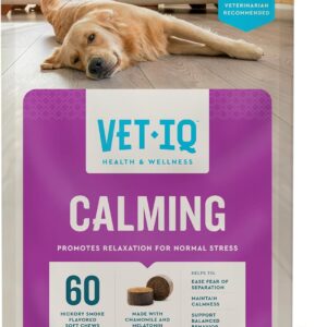 VetIQ Calming Support Supplement for Dogs, Calming Chews Help Manage Stress and Promote Relaxation, Anxiety Relief for Dogs, Made in The USA, 60 Count