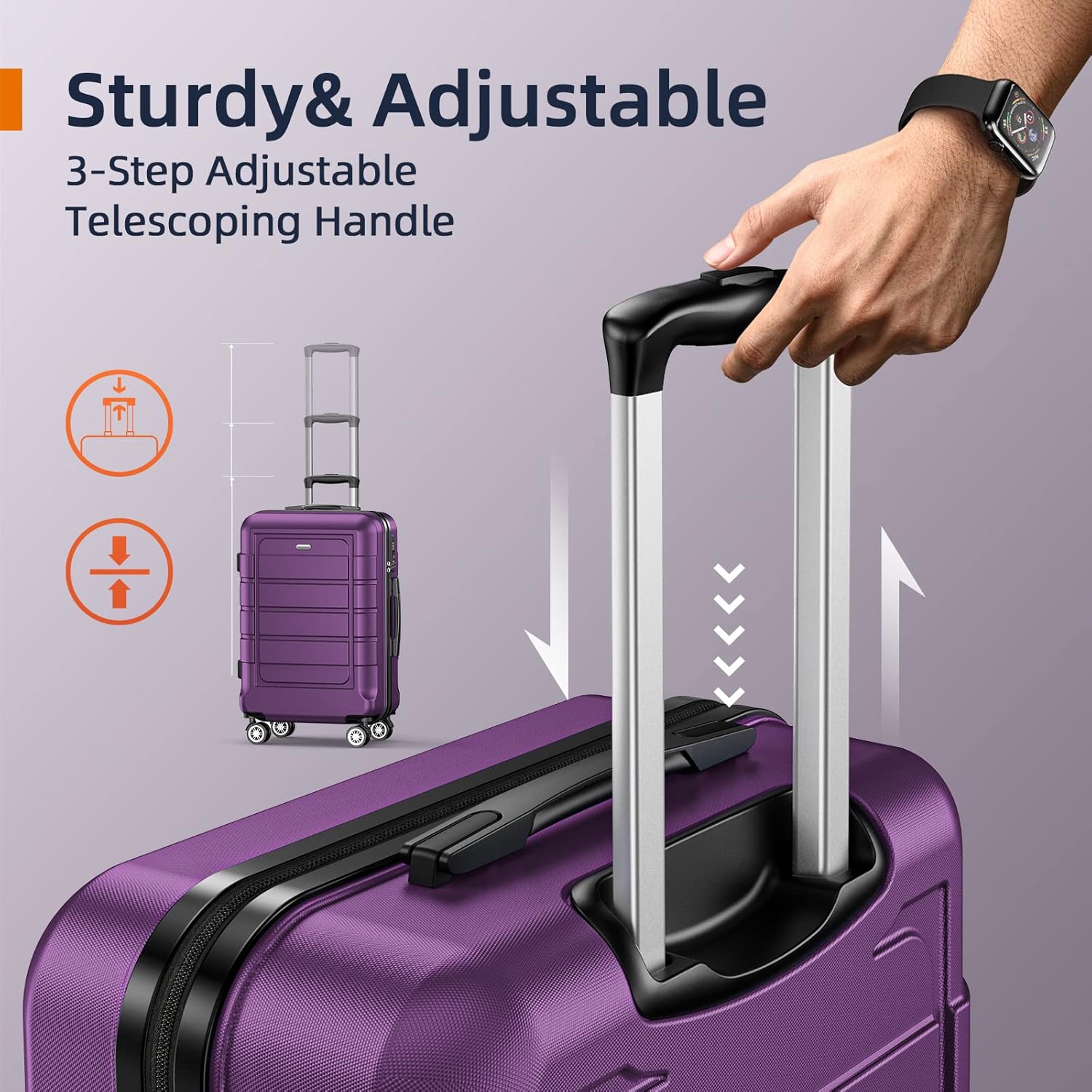 SHOWKOO Luggage Sets Expandable PC+ABS Durable Suitcase Sets Double Wheels TSA Lock 4 Piece Luggage Set Purple - Image 5