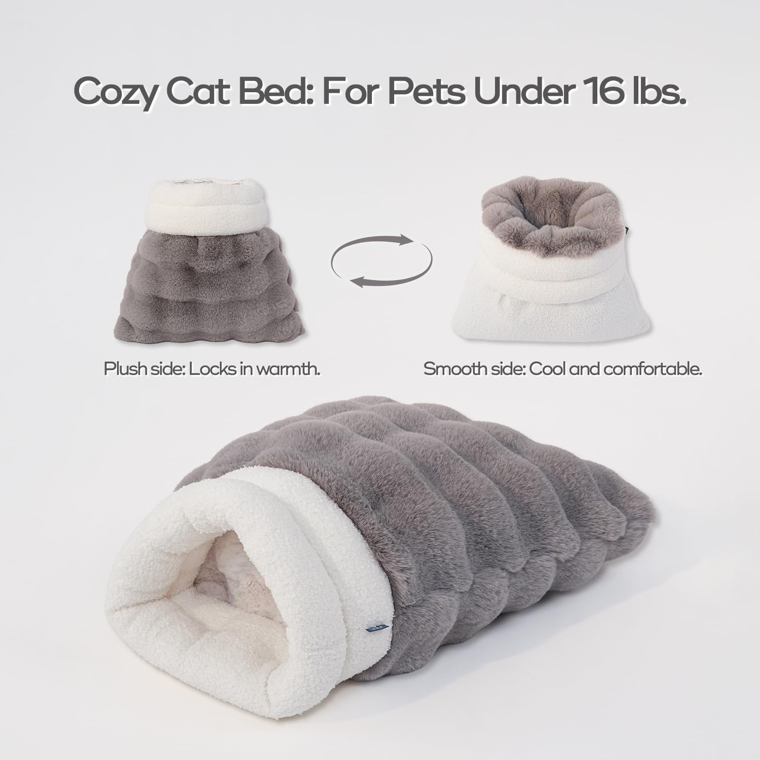 Cat Sleeping Bag 4 in 1 Function Snuggle Bag Blanket Mat Cozy Soft Warm & Washable (Small Cats) Cave Grey 21 × 17 Inch - Image 5