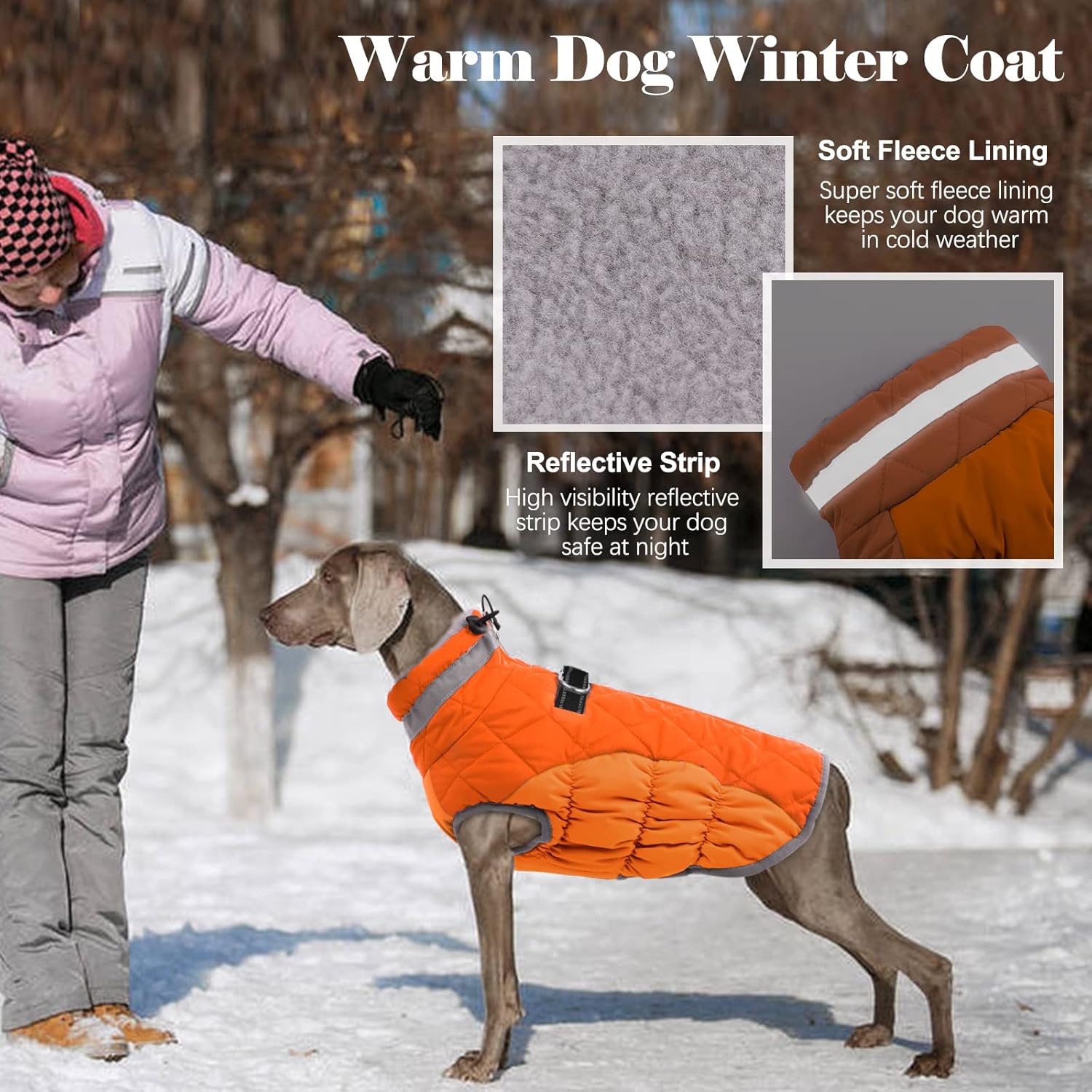 Lelepet Dog Coat with Harness Built in, Waterproof, Windproof, Reflective, Fleece Vest with Turtleneck & Zipper - Coats for Medium Dogs in Cold Weather, Blaze Orange, M - Image 4