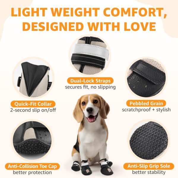 Dog Shoes for Large Dogs, Breathable Dog Booties for Hot Pavement, Anti-Slip Rubber Dog Booties Paw Protectors with Reflective Strap for Outdoor Walking Hardwood Floor Hiking, Size 6 - Image 4