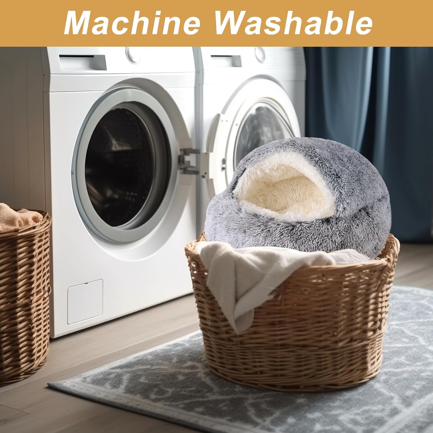 Hooded Dog Bed for Small Dogs, Nest Dog Beds, Washable Cute Cat Cave Bed, Cozy Nook Pet Bed for Dogs or Cats, Anti-Slip Puppy Bed Fits up to 22 lbs Pets(Grey, 20" x 20") - Image 6